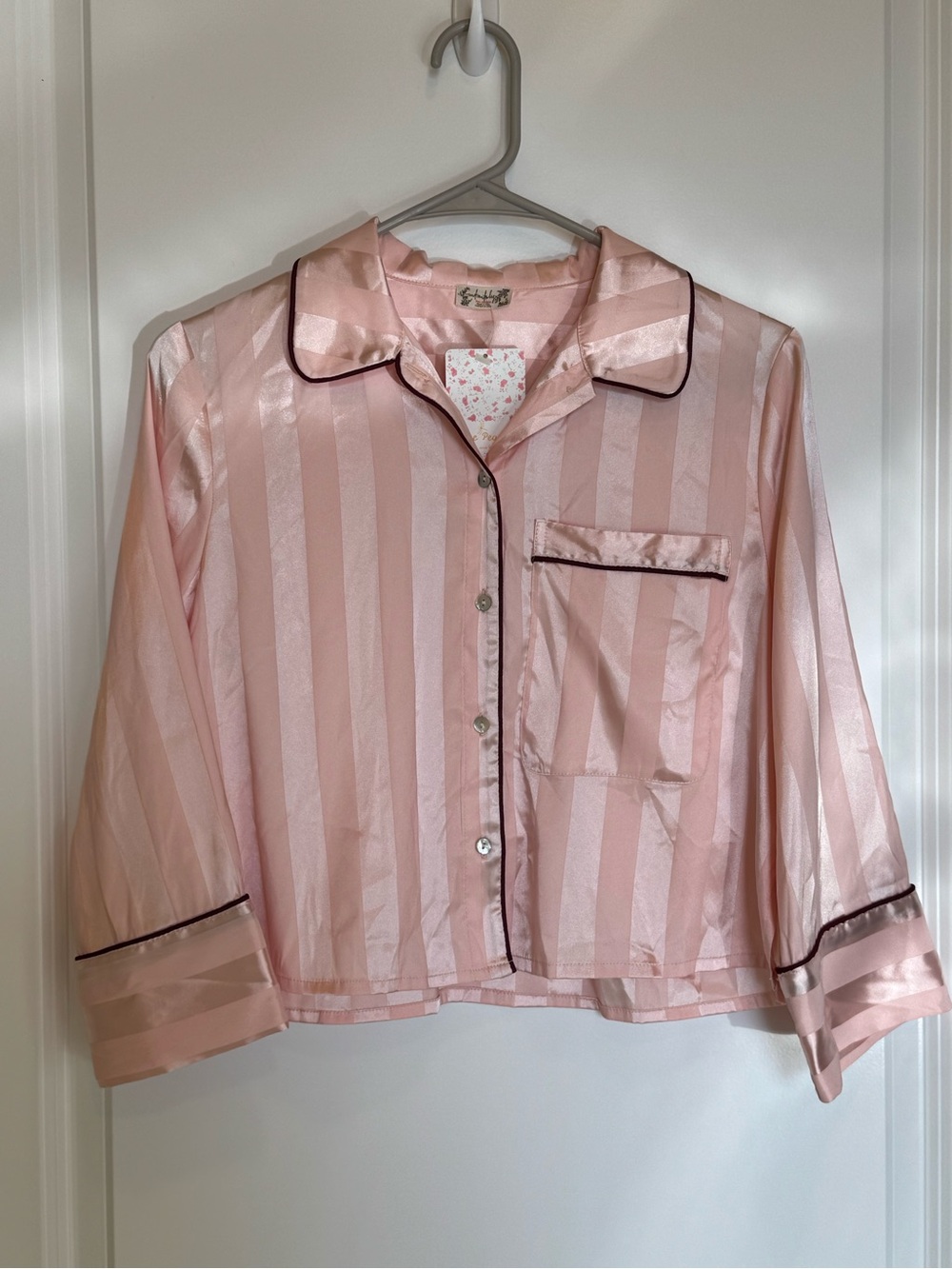 Intimately Free People Pink Satin Stripe Pajama Top Only Cropped Estimated Sz S